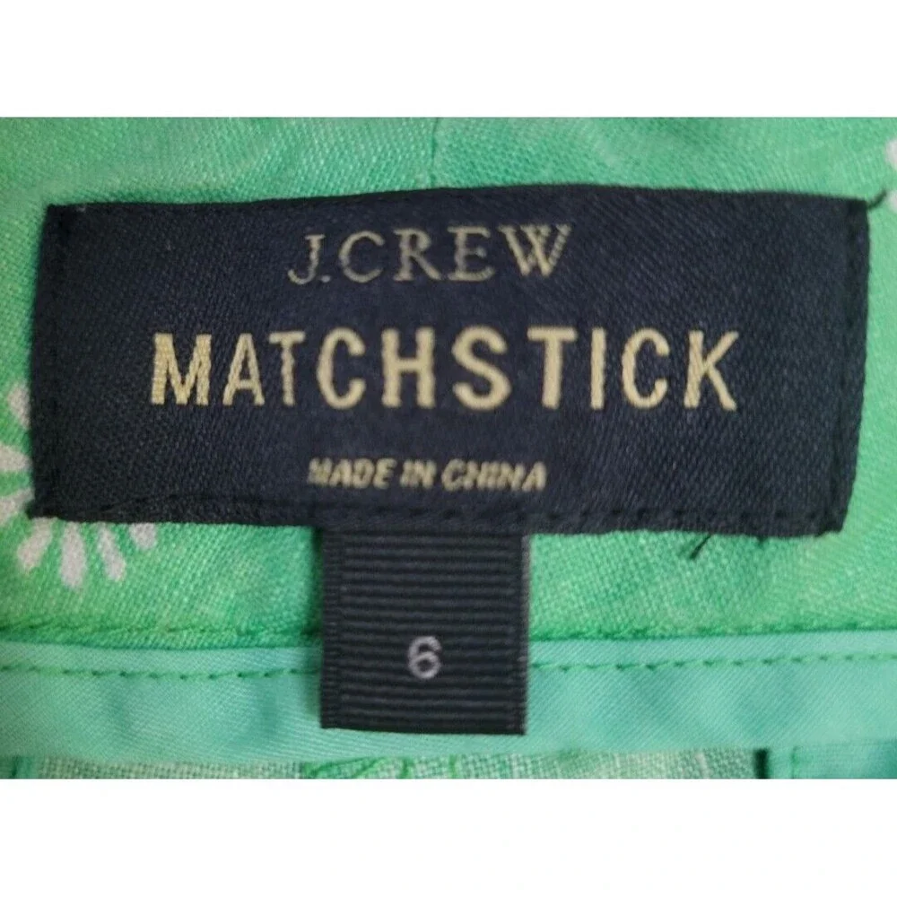 J. Crew Matchstick 100% Linen Green White Floral Shorts sz 6 Casual Lightweight
